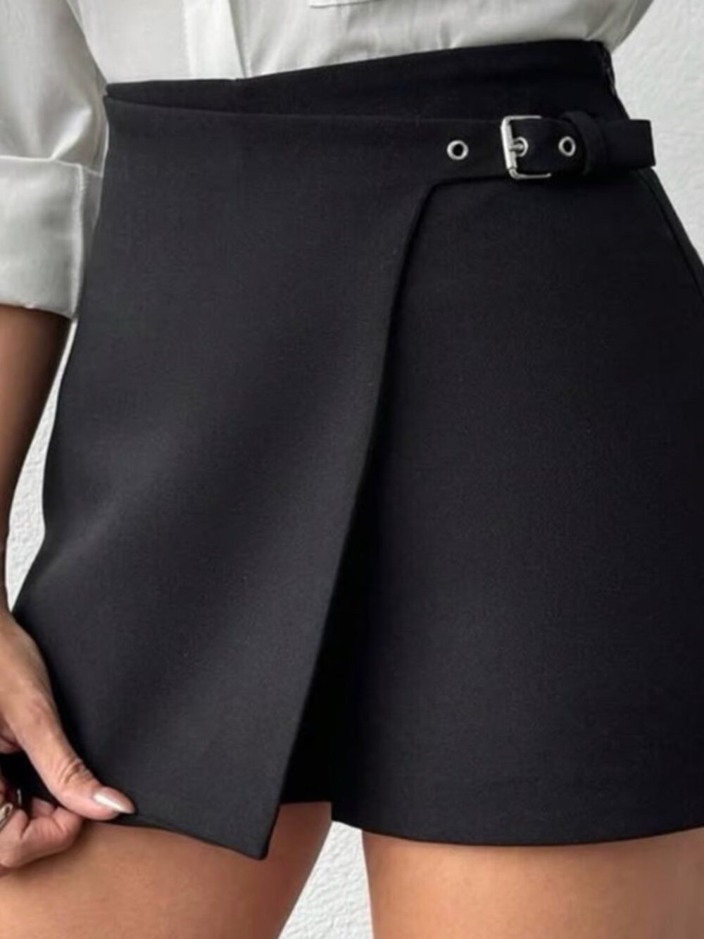 Zara Asymmetrical Wrap-Front Belt Mini Skort Black Small
